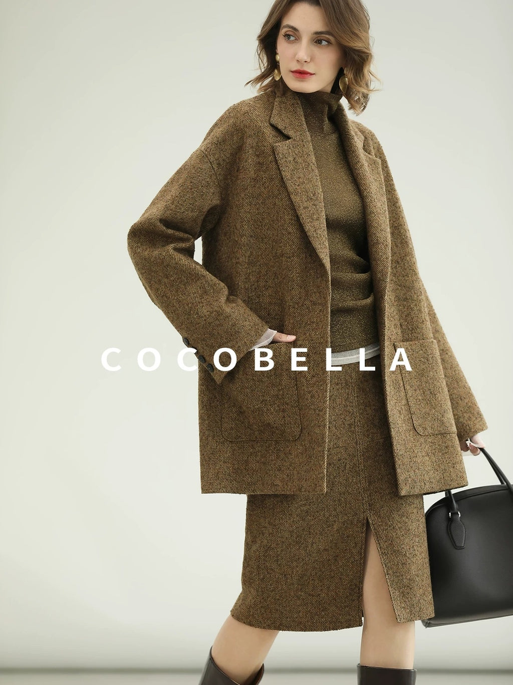 COCOBELLA Wool Blend Midlength Straight Open Cardigan Women Work Warm Ginger Coats