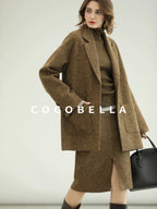 COCOBELLA Wool Blend Midlength Straight Open Cardigan Women Work Warm Ginger Coats