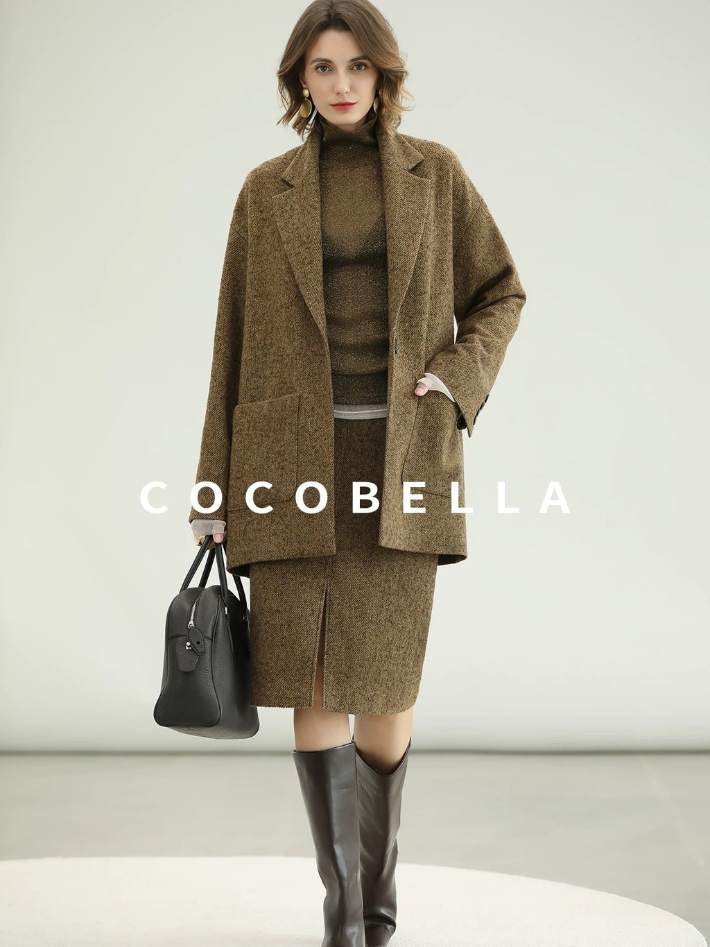 COCOBELLA Wool Blend Midlength Straight Open Cardigan Women Work Warm Ginger Coats