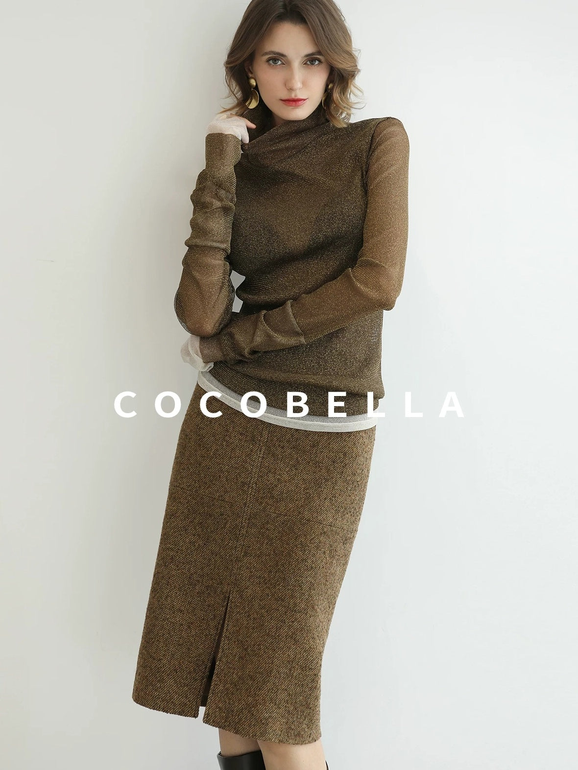 COCOBELLA Wool Blend Midlength Straight Open Cardigan Women Work Warm Ginger Coats