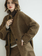 COCOBELLA Wool Blend Midlength Straight Open Cardigan Women Work Warm Ginger Coats