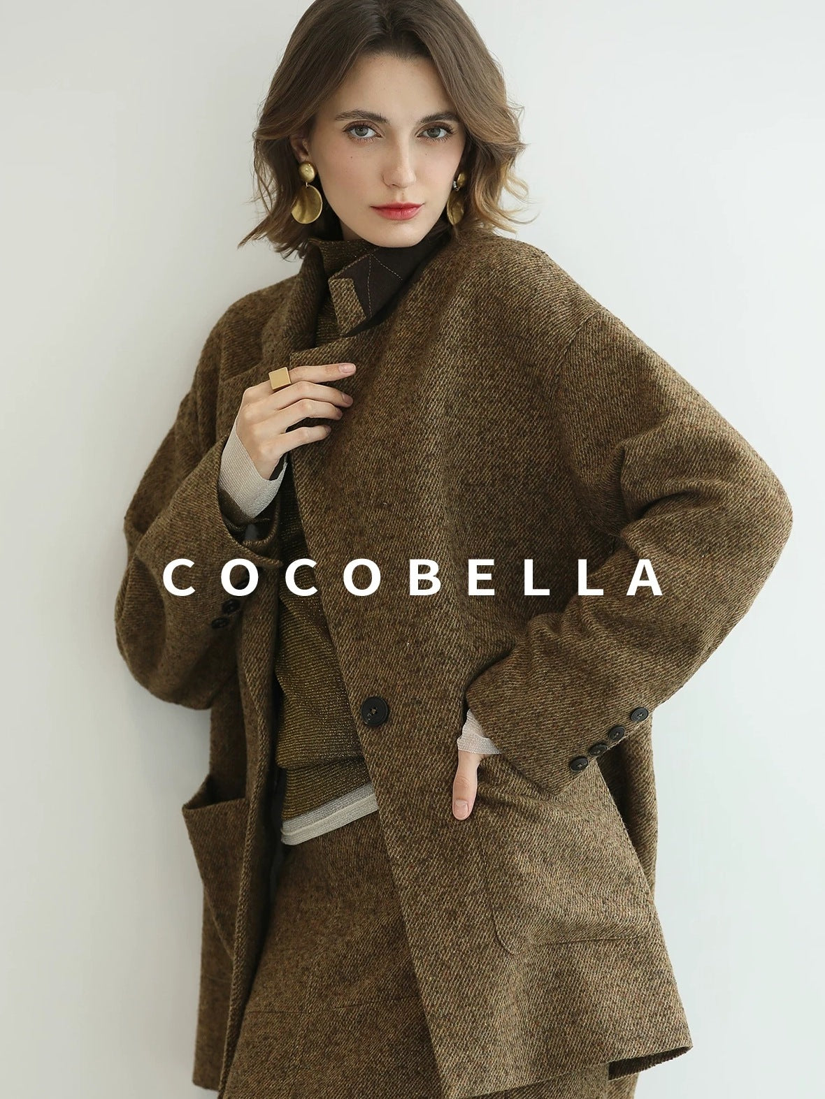 COCOBELLA Wool Blend Midlength Straight Open Cardigan Women Work Warm Ginger Coats