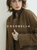 COCOBELLA Wool Blend Midlength Straight Open Cardigan Women Work Warm Ginger Coats