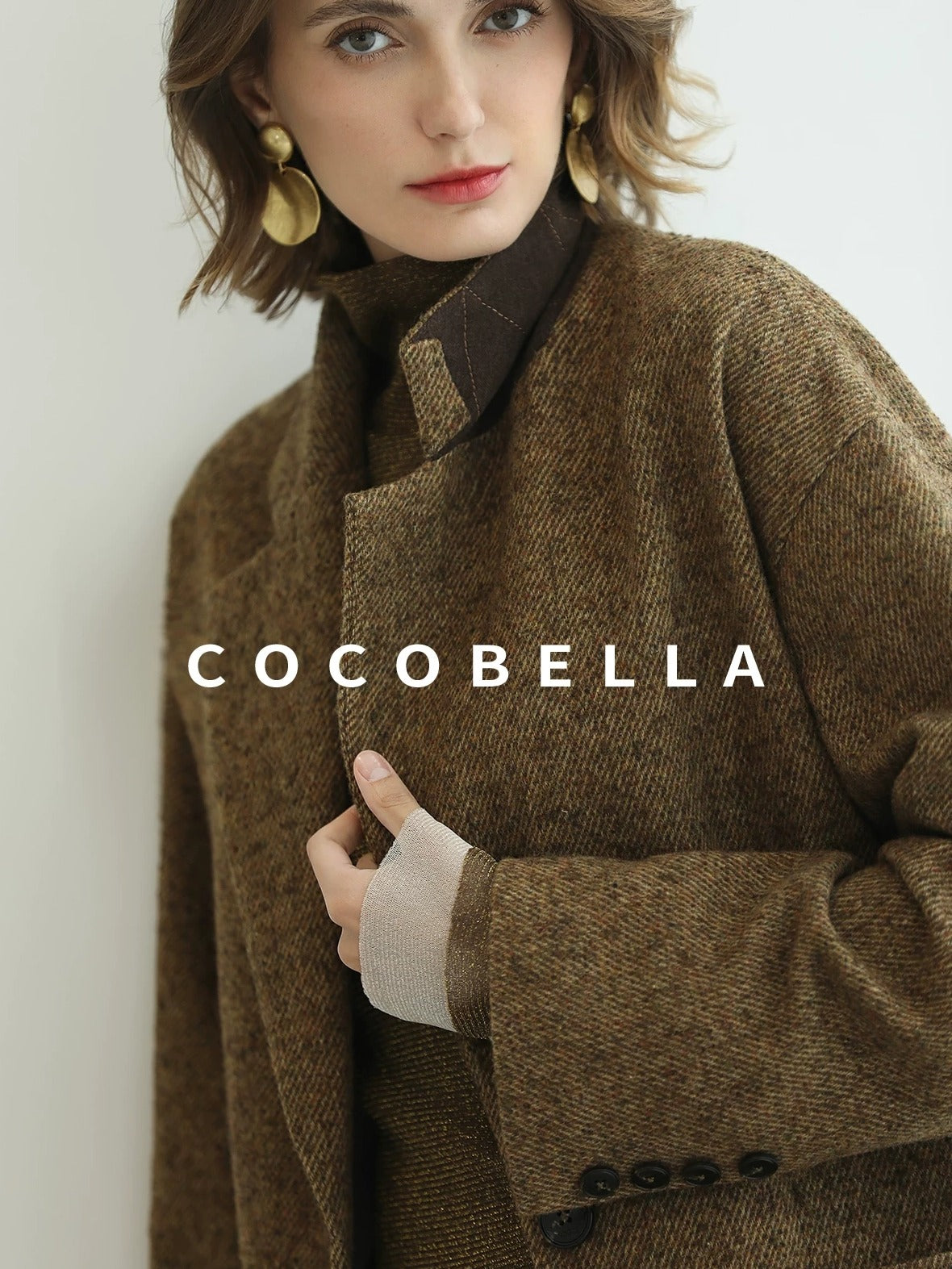 COCOBELLA Wool Blend Midlength Straight Open Cardigan Women Work Warm Ginger Coats