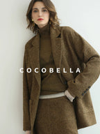 COCOBELLA Wool Blend Midlength Straight Open Cardigan Women Work Warm Ginger Coats