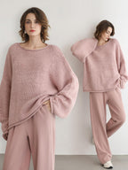 COCOBELLA Wool Blend Oversized Rolled Edge Commuter Women Pullover Round Neck Sweater