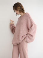COCOBELLA Wool Blend Oversized Rolled Edge Commuter Women Pullover Round Neck Sweater