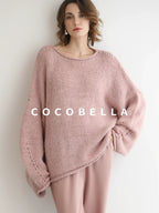 COCOBELLA Wool Blend Oversized Rolled Edge Commuter Women Pullover Round Neck Sweater