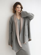 COCOBELLA Wool Blend Shell Embroidery Loose Fit Lapel Collar Office Wool Overcoats Coats