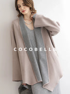 COCOBELLA Wool Blend Shell Embroidery Loose Fit Lapel Collar Office Wool Overcoats Coats