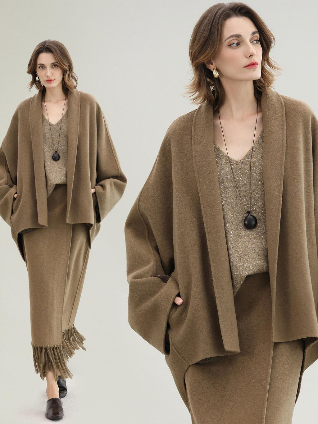 COCOBELLA Wool Blend Shell Embroidery Tassel Mid Rise Front Slit H Silhouette Office Skirts