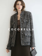 COCOBELLA Wool Blend Shine Straight Fit Stand Collar Single Button Office Workwear Jackets