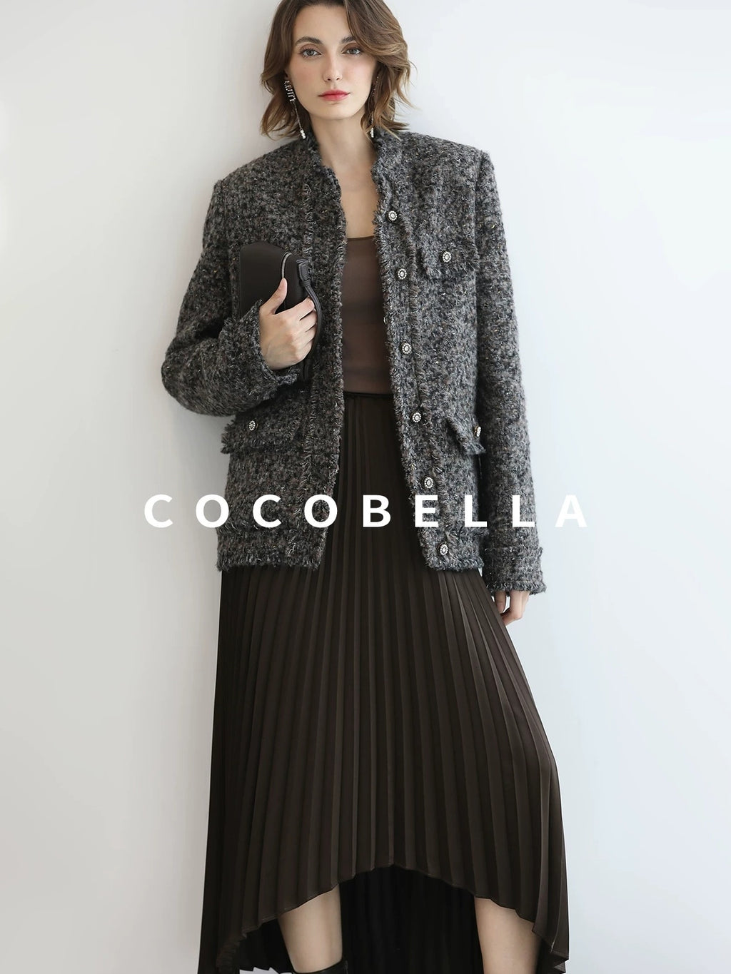 COCOBELLA Wool Blend Shine Straight Fit Stand Collar Single Button Office Workwear Jackets
