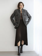 COCOBELLA Wool Blend Shine Straight Fit Stand Collar Single Button Office Workwear Jackets