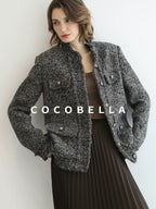 COCOBELLA Wool Blend Shine Straight Fit Stand Collar Single Button Office Workwear Jackets