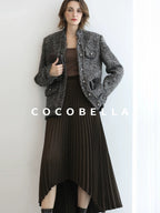 COCOBELLA Wool Blend Shine Straight Fit Stand Collar Single Button Office Workwear Jackets