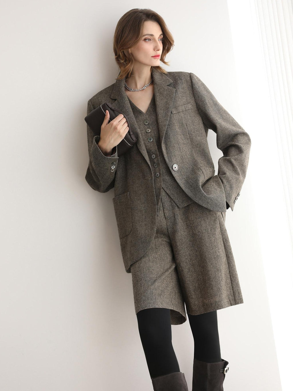 COCOBELLA Wool Blend Single Button Straight Cut Tailored Commuter Office Women Blazers