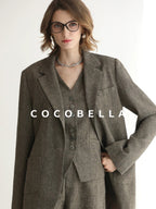 COCOBELLA Wool Blend Single Button Straight Cut Tailored Commuter Office Women Blazers