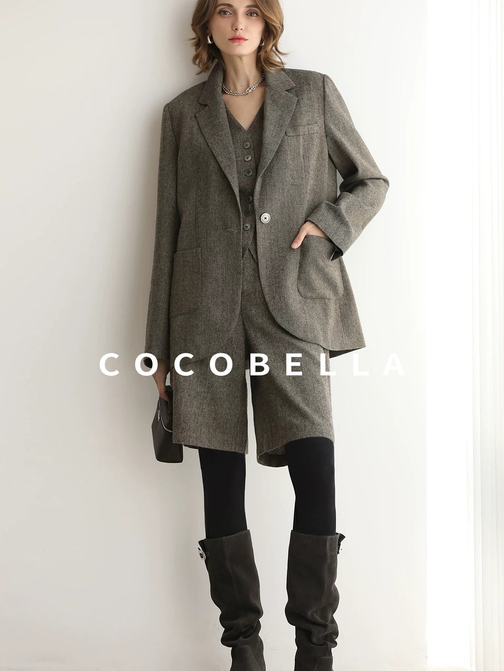 COCOBELLA Wool Blend Single Button Straight Cut Tailored Commuter Office Women Blazers