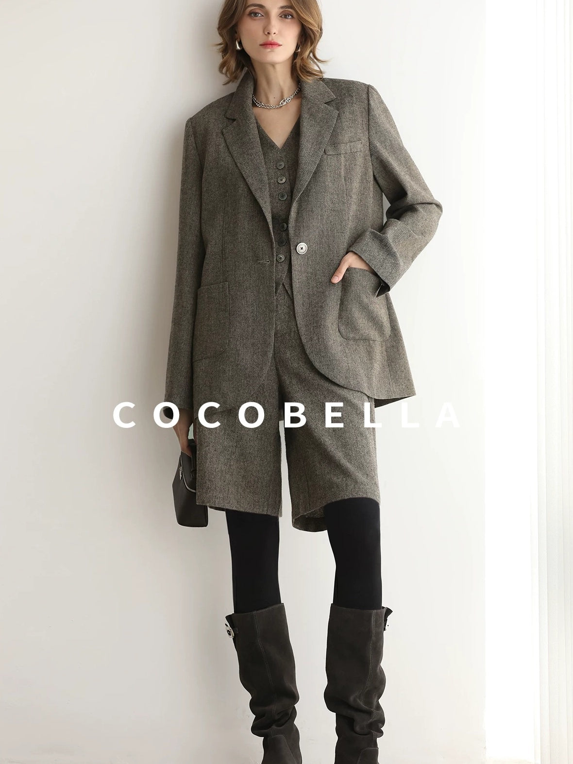 COCOBELLA Wool Blend Single Button Straight Cut Tailored Commuter Office Women Blazers