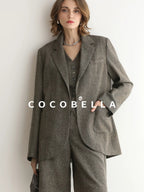 COCOBELLA Wool Blend Single Button Straight Cut Tailored Commuter Office Women Blazers