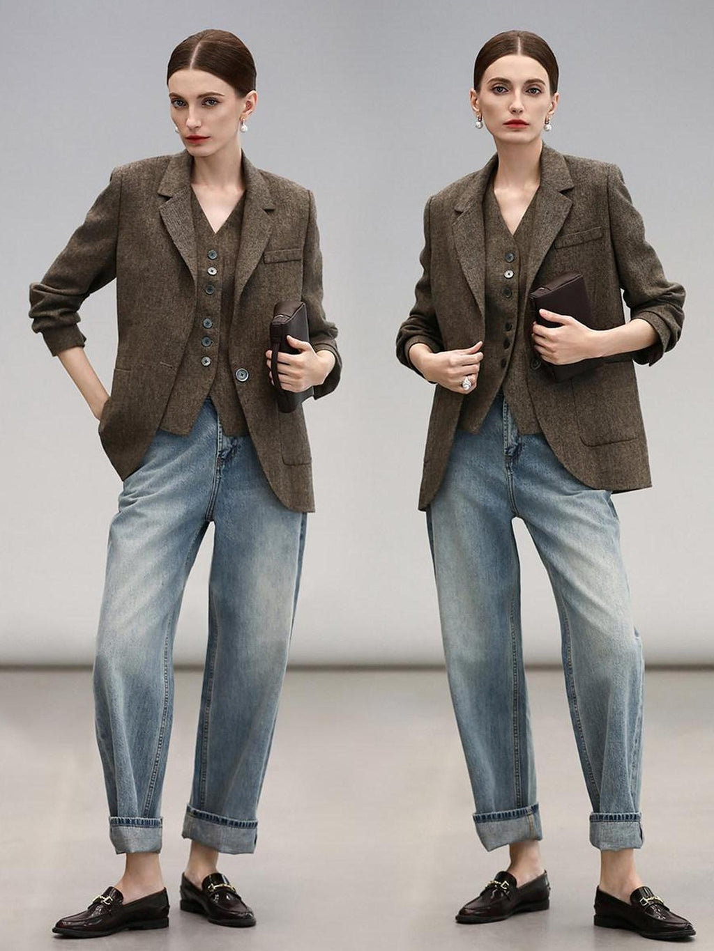 COCOBELLA Wool Blend Straight Fit Single Button Notch Lapel Women Office Brown Blazers