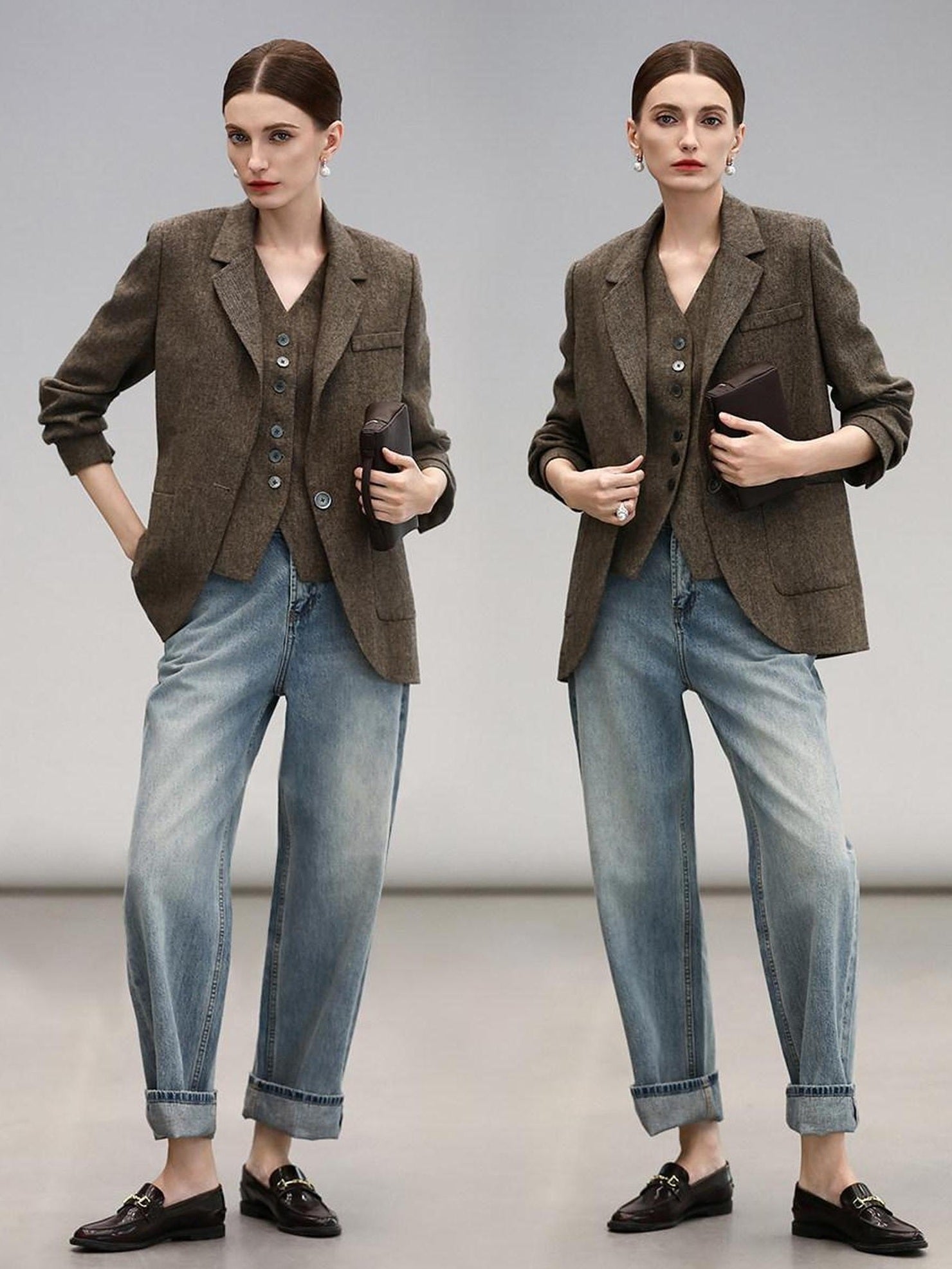 COCOBELLA Wool Blend Straight Fit Single Button Notch Lapel Women Office Brown Blazers