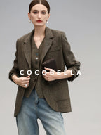 COCOBELLA Wool Blend Straight Fit Single Button Notch Lapel Women Office Brown Blazers