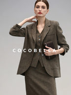 COCOBELLA Wool Blend Straight Fit Single Button Notch Lapel Women Office Brown Blazers