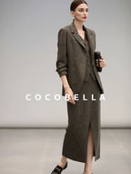 COCOBELLA Wool Blend Straight Fit Single Button Notch Lapel Women Office Brown Blazers