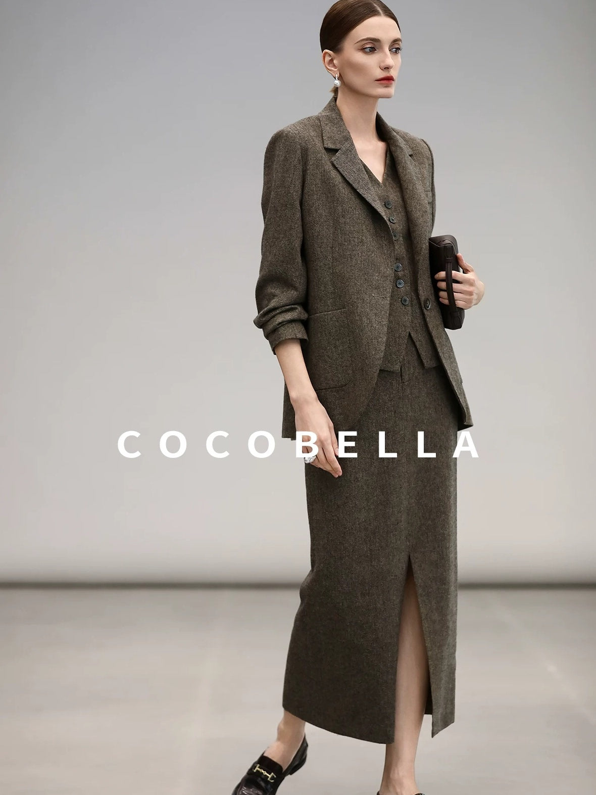 COCOBELLA Wool Blend Straight Fit Single Button Notch Lapel Women Office Brown Blazers