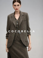 COCOBELLA Wool Blend Straight Fit Single Button Notch Lapel Women Office Brown Blazers