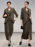 COCOBELLA Wool Blend Straight Fit Single Button Notch Lapel Women Office Brown Blazers