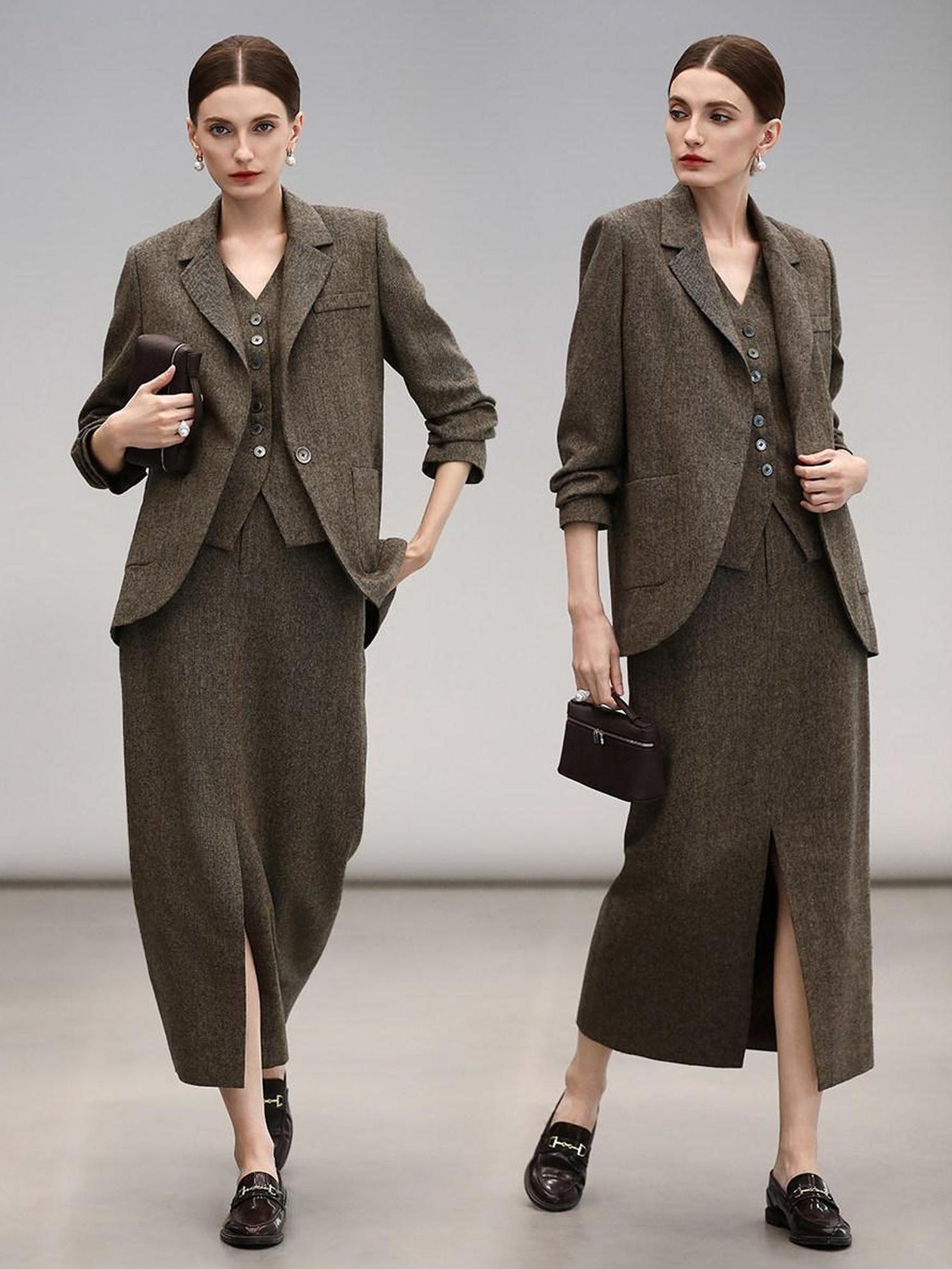 COCOBELLA Wool Blend Straight Fit Single Button Notch Lapel Women Office Brown Blazers