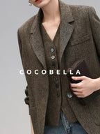 COCOBELLA Wool Blend Straight Fit Single Button Notch Lapel Women Office Brown Blazers
