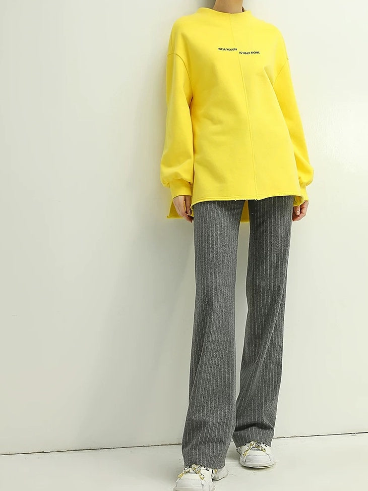 COCOBELLA Wool Blend Striped Natural Waist Straight Leg Casual Women Grey Pants