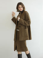 COCOBELLA Wool Blend Tailored Mid Rise Midi Straight H Line Front Slit Office Women Skirts