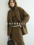 COCOBELLA Wool Blend Tailored Mid Rise Midi Straight H Line Front Slit Office Women Skirts
