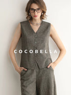 COCOBELLA Wool Blend V Neck Single Breasted Tailored Office Commuter Blazer Vest