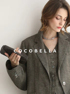 COCOBELLA Wool Blend V Neck Single Breasted Tailored Office Commuter Blazer Vest