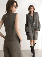 COCOBELLA Wool Blend V Neck Single Breasted Tailored Office Commuter Blazer Vest