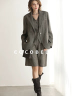 COCOBELLA Wool Blend V Neck Single Breasted Tailored Office Commuter Blazer Vest