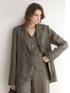 COCOBELLA Wool Blend V Neck Single Breasted Tailored Office Commuter Blazer Vest