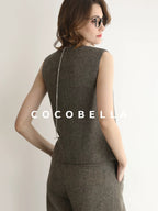 COCOBELLA Wool Blend V Neck Single Breasted Tailored Office Commuter Blazer Vest