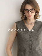 COCOBELLA Wool Blend V Neck Single Breasted Tailored Office Commuter Blazer Vest