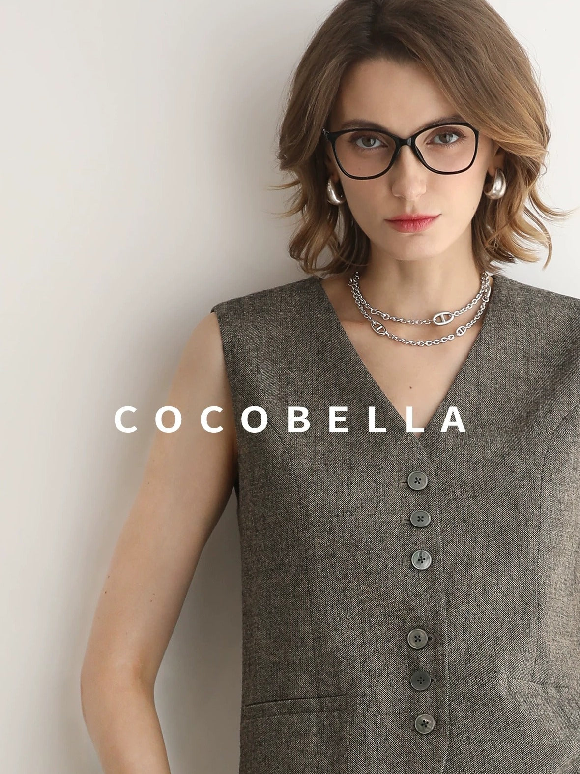 COCOBELLA Wool Blend V Neck Single Breasted Tailored Office Commuter Blazer Vest