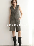 COCOBELLA Wool Blend V Neck Single Breasted Tailored Office Commuter Blazer Vest