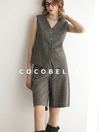 COCOBELLA Wool Blend V Neck Single Breasted Tailored Office Commuter Blazer Vest