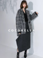 COCOBELLA Wool Blend Vintage Commuter Straight Cut Checked Blazer Collar Overcoat Jackets
