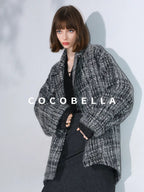 COCOBELLA Wool Blend Vintage Commuter Straight Cut Checked Blazer Collar Overcoat Jackets